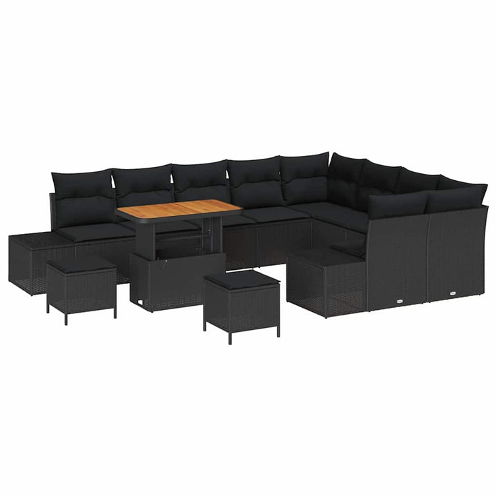 Havesofa Sæt med pude med pude 12 pcs Sort 90 x 55 x 71 cm