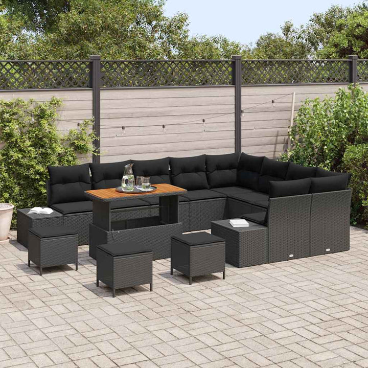Havesofa Sæt med pude med pude 13 pcs Sort 110 x 55 x 71 cm