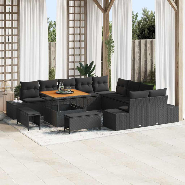 Havesofa Sæt med pude med pude 13 pcs Sort 100 x 100 x 71 cm