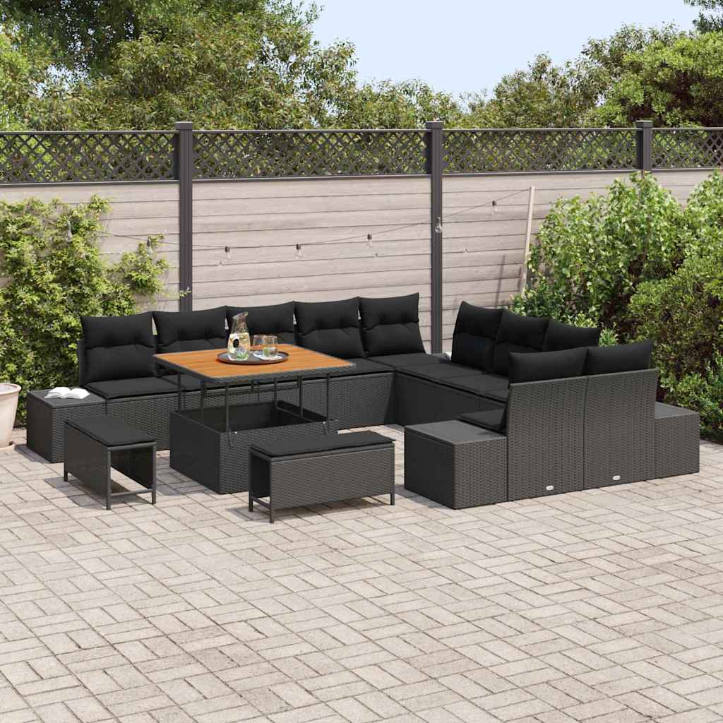 Havesofa Sæt med pude med pude 13 pcs Sort 100 x 100 x 71 cm
