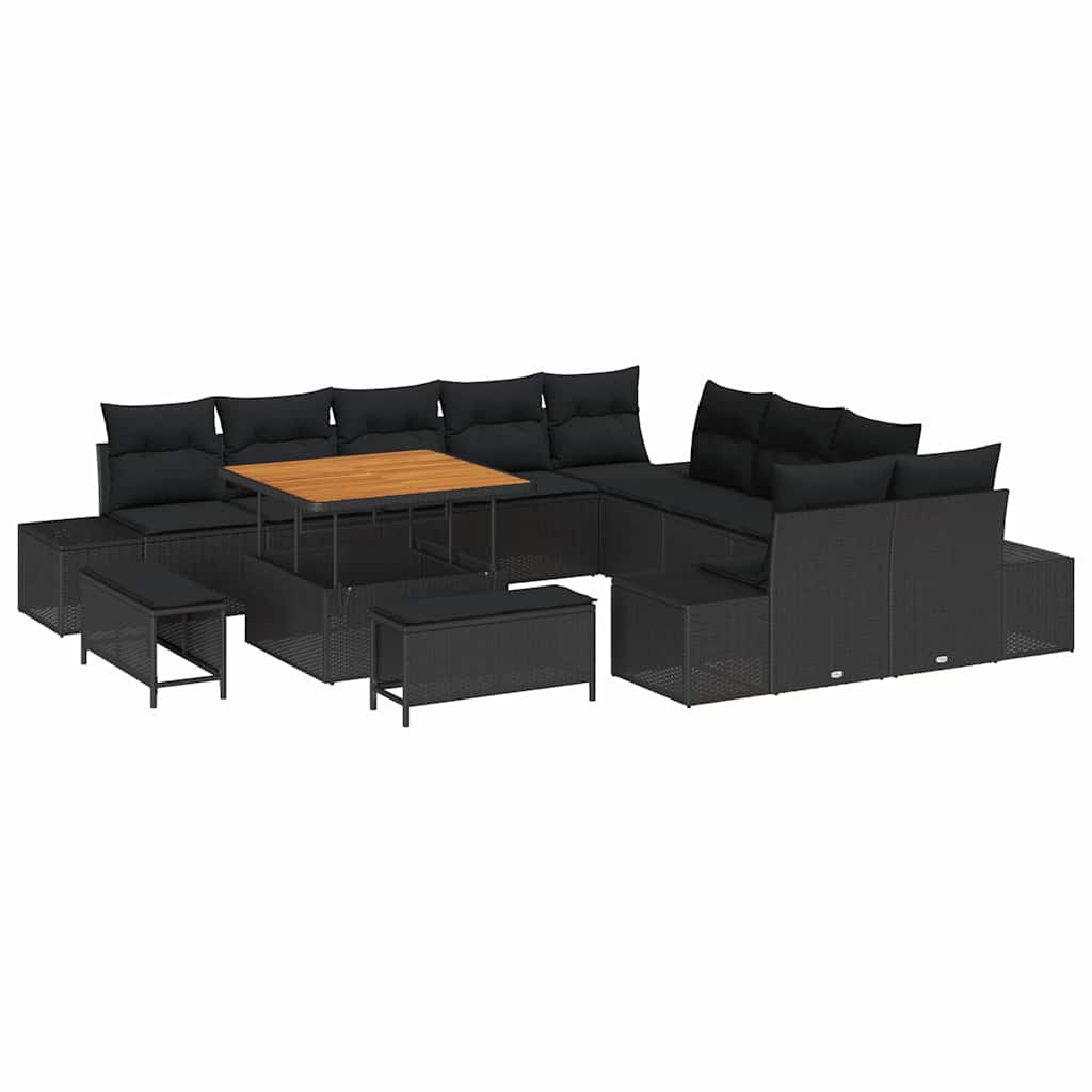 Havesofa Sæt med pude med pude 13 pcs Sort 100 x 100 x 71 cm