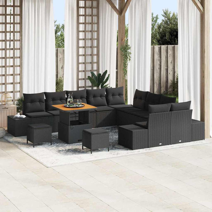 Havesofa Sæt med pude med pude 13 pcs Sort 80 x 80 x 71 cm