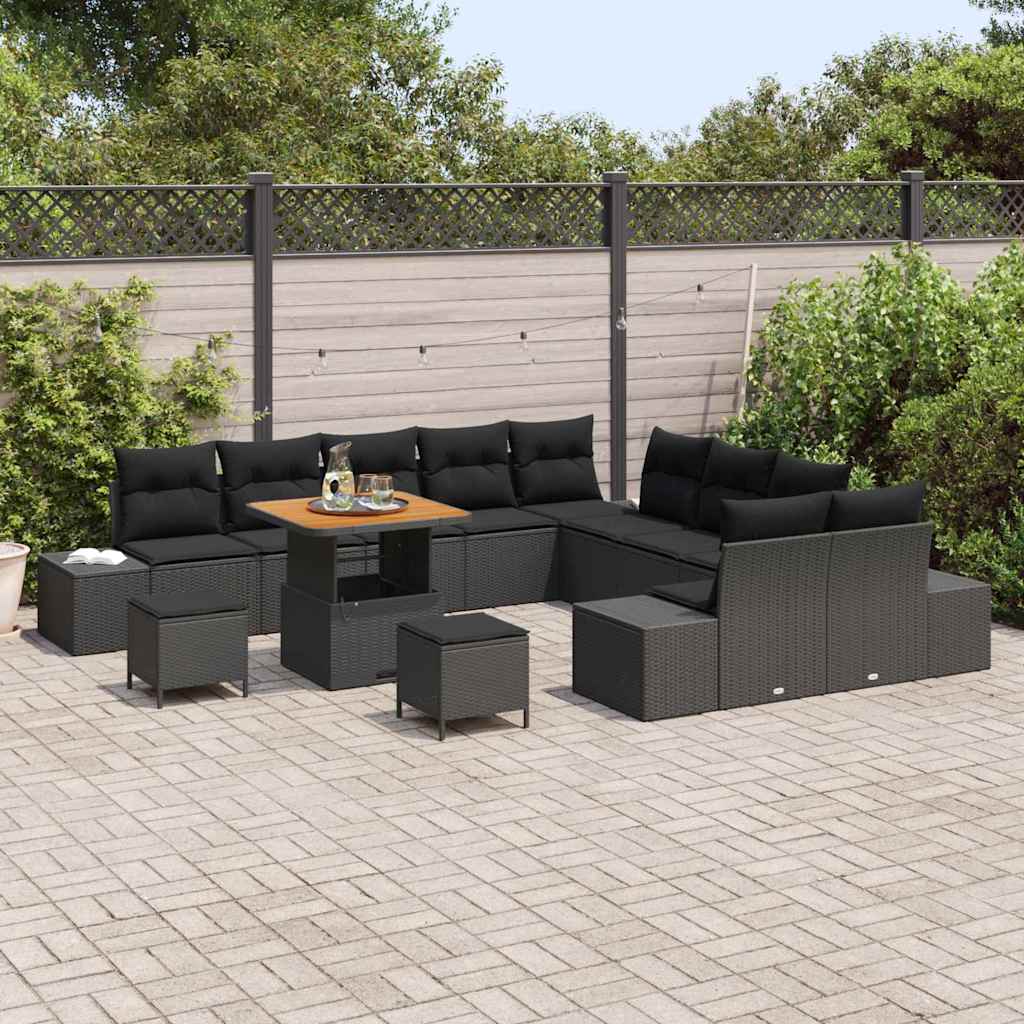 Havesofa Sæt med pude med pude 13 pcs Sort 80 x 80 x 71 cm