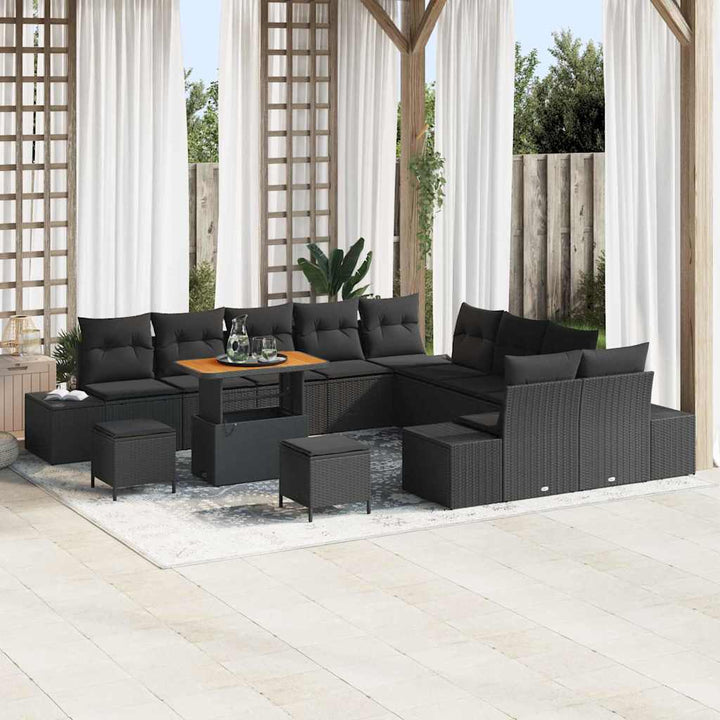 Havesofa Sæt med pude med pude 13 pcs Sort 90 x 55 x 71 cm