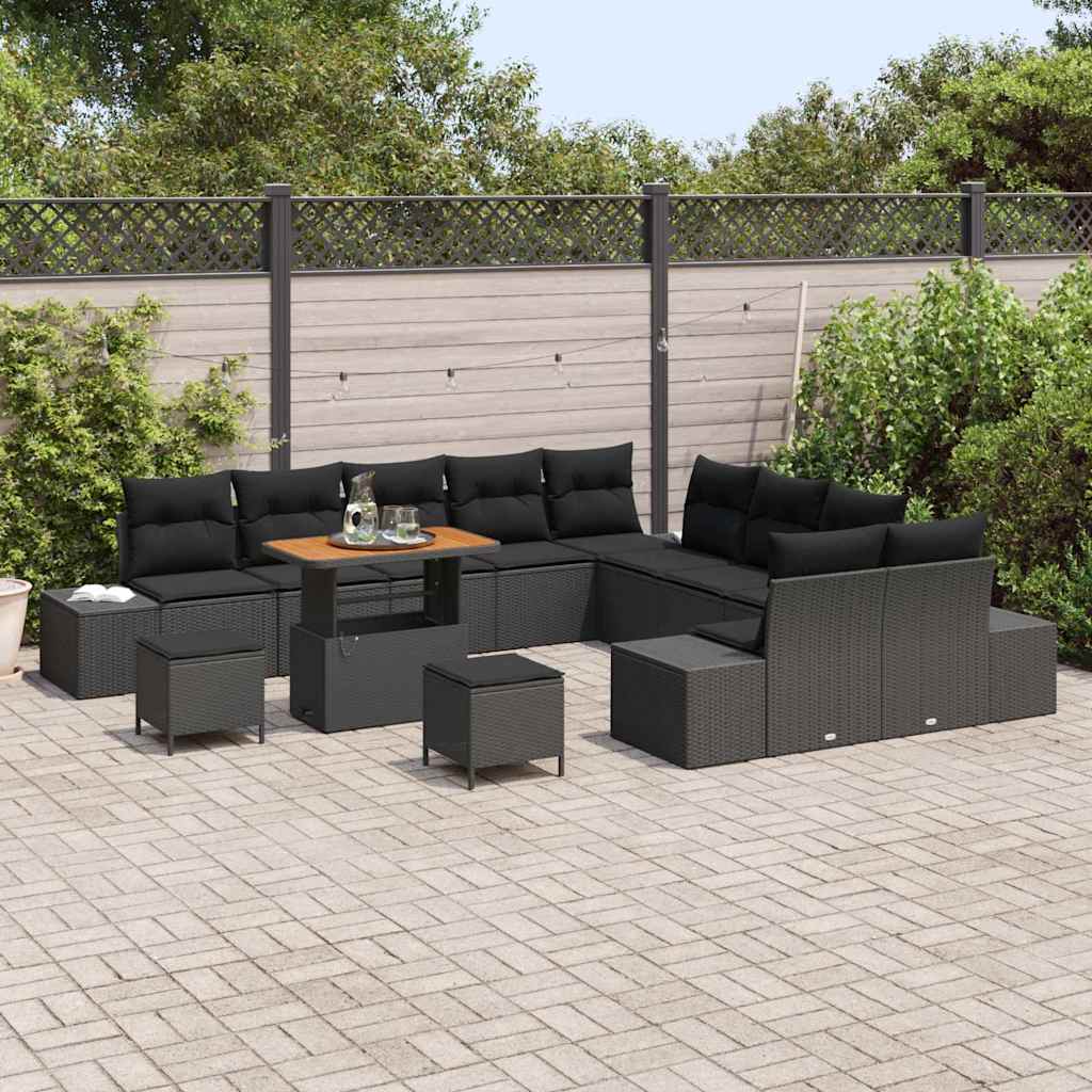 Havesofa Sæt med pude med pude 13 pcs Sort 90 x 55 x 71 cm
