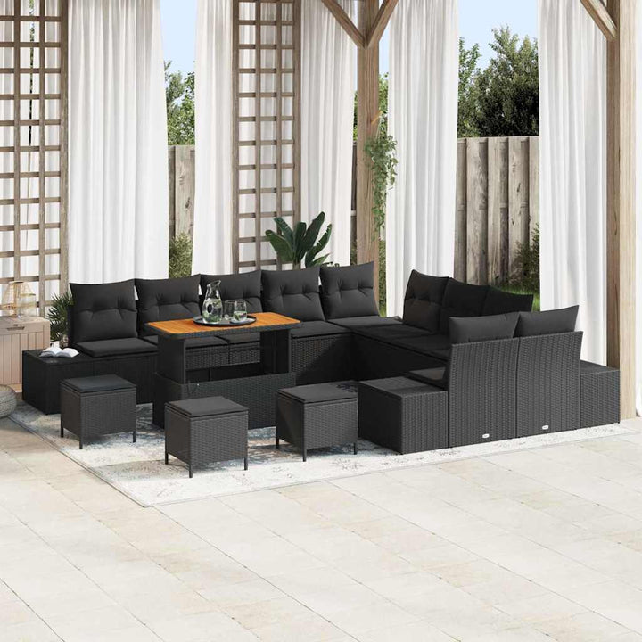 Havesofa Sæt med pude med pude 13 pcs Sort 110 x 55 x 71 cm