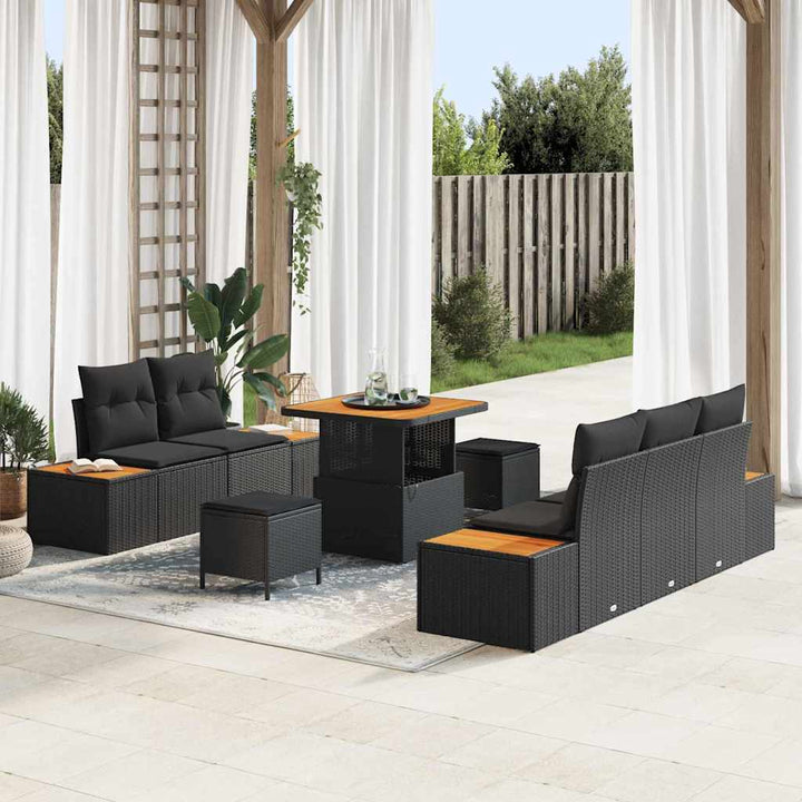 Havesofa Sæt med pude med opbevaring 8 pcs Sort 80 x 80 x 71 cm