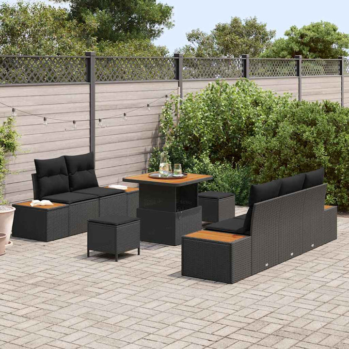 Havesofa Sæt med pude med opbevaring 8 pcs Sort 80 x 80 x 71 cm