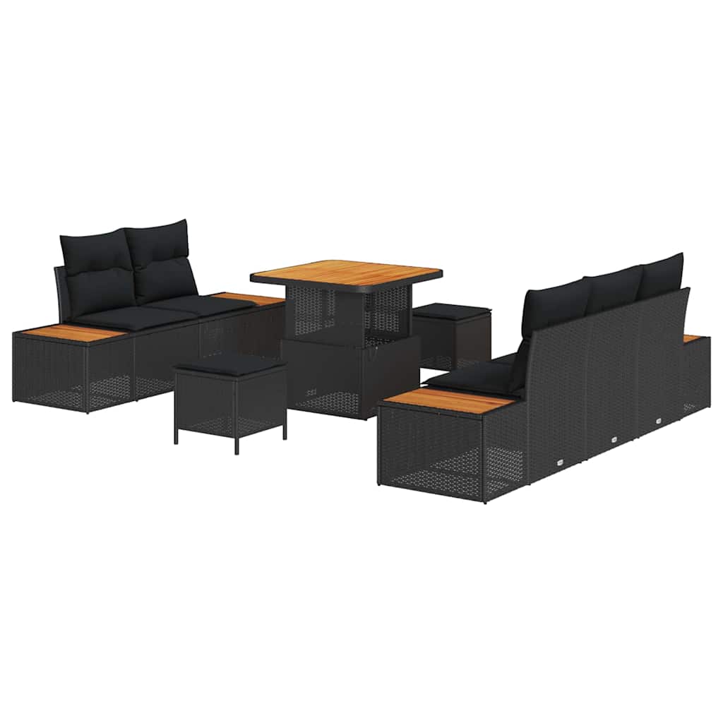 Havesofa Sæt med pude med opbevaring 8 pcs Sort 80 x 80 x 71 cm