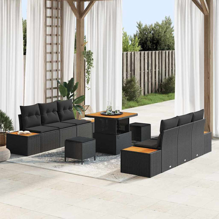 Havesofa Sæt med pude med opbevaring 9 pcs Sort 80 x 80 x 71 cm