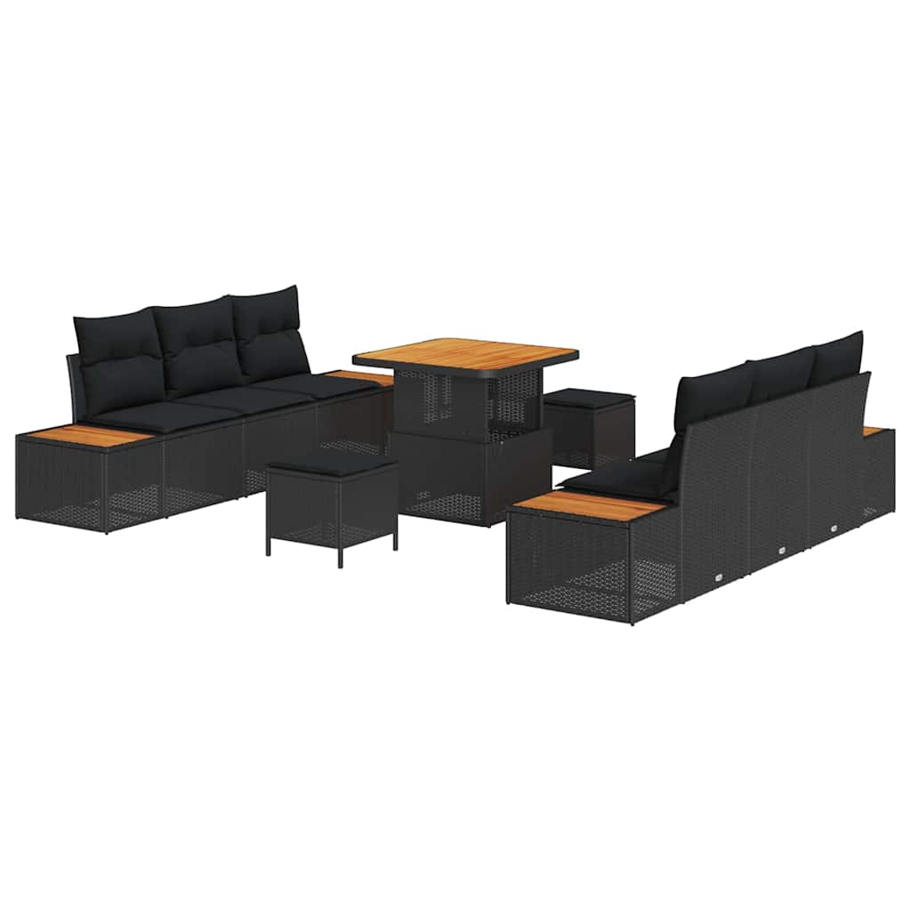 Havesofa Sæt med pude med opbevaring 9 pcs Sort 80 x 80 x 71 cm