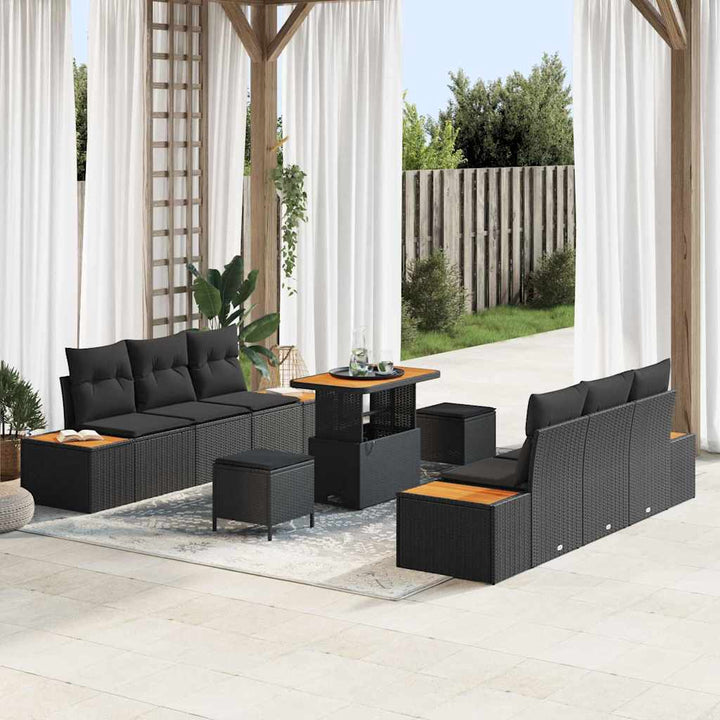 Havesofa Sæt med pude med opbevaring 9 pcs Sort 90 x 55 x 71 cm