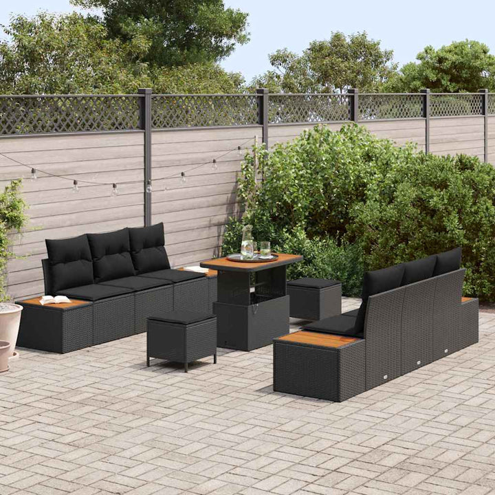 Havesofa Sæt med pude med opbevaring 9 pcs Sort 90 x 55 x 71 cm