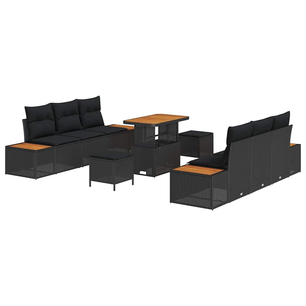 Havesofa Sæt med pude med opbevaring 9 pcs Sort 90 x 55 x 71 cm