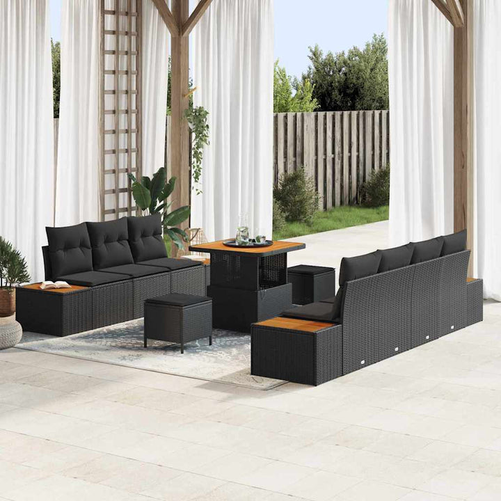 Havesofa Sæt med pude med pude 10 pcs Sort 80 x 80 x 71 cm