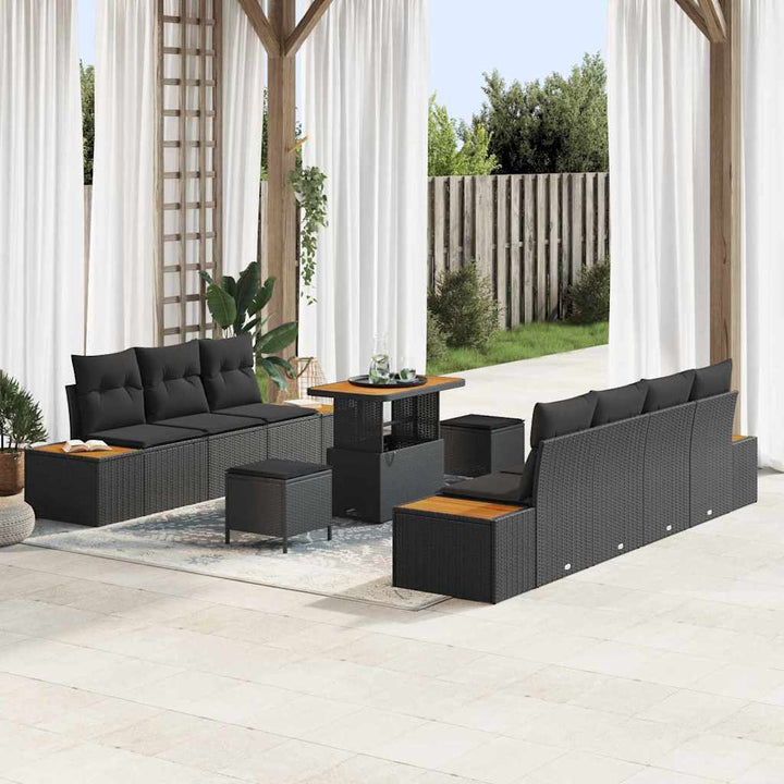 Havesofa Sæt med pude med pude 10 pcs Sort 90 x 55 x 71 cm