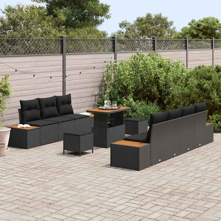 Havesofa Sæt med pude med pude 10 pcs Sort 90 x 55 x 71 cm