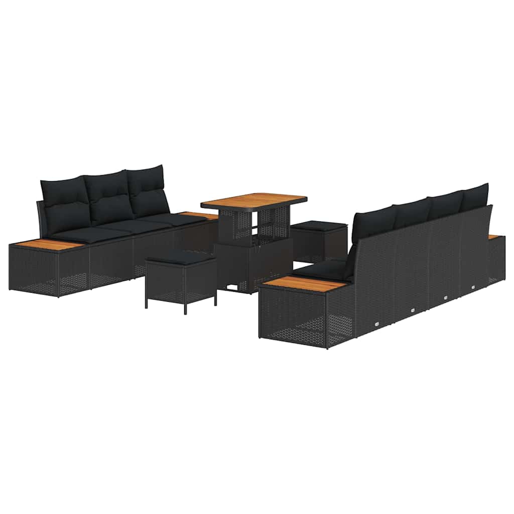 Havesofa Sæt med pude med pude 10 pcs Sort 90 x 55 x 71 cm