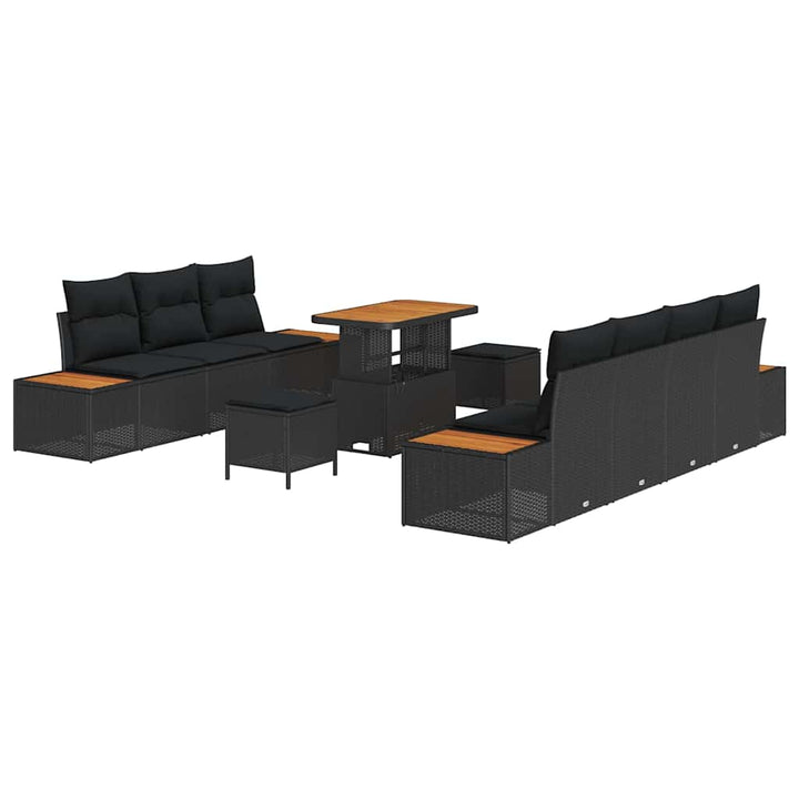 Havesofa Sæt med pude med pude 10 pcs Sort 90 x 55 x 71 cm