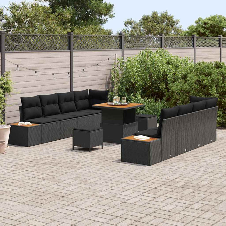 Havesofa Sæt med pude med pude 11 pcs Sort 80 x 80 x 71 cm