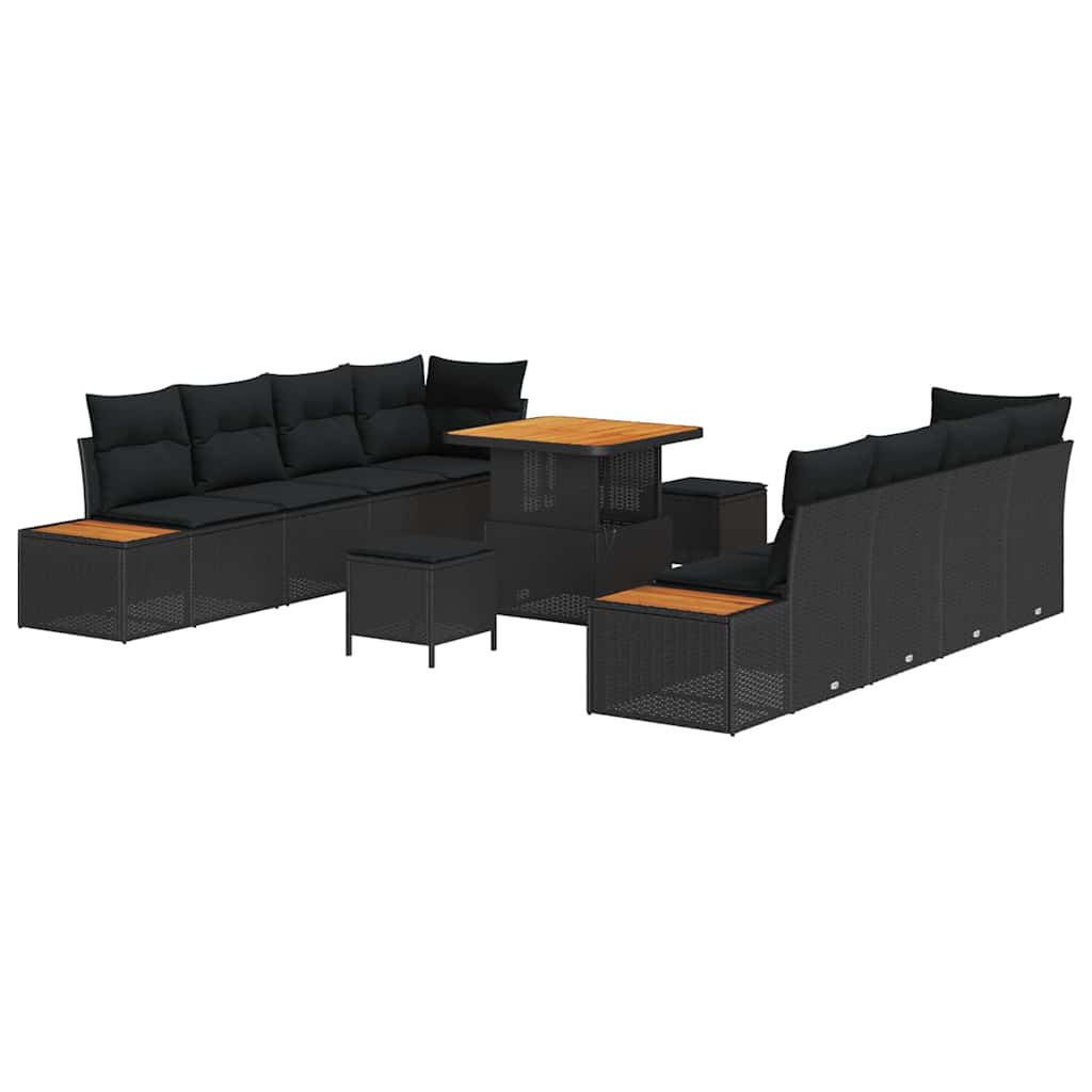 Havesofa Sæt med pude med pude 11 pcs Sort 80 x 80 x 71 cm