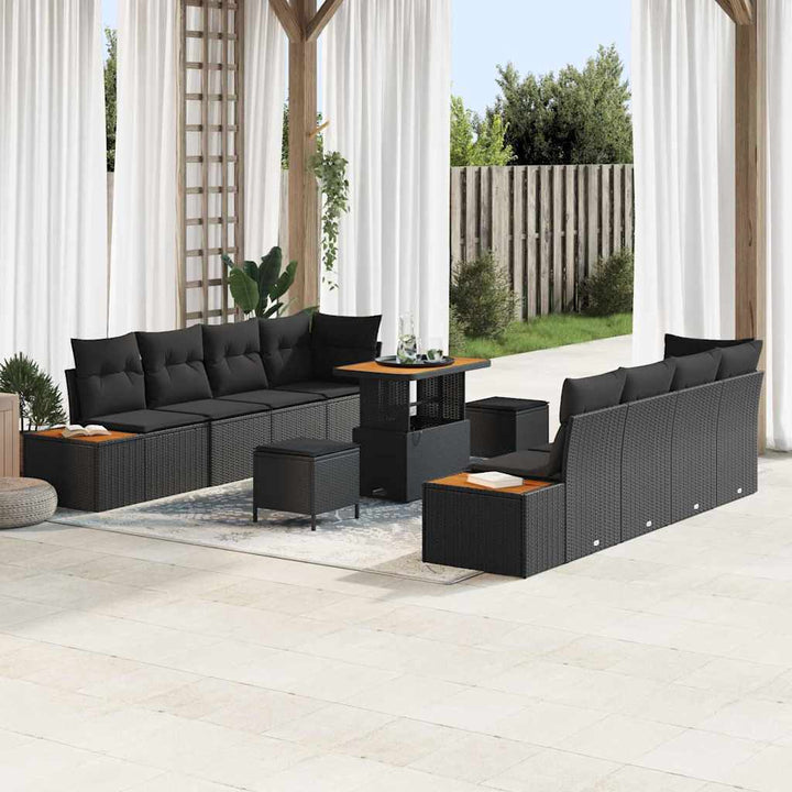 Havesofa Sæt med pude med pude 11 pcs Sort 90 x 55 x 71 cm