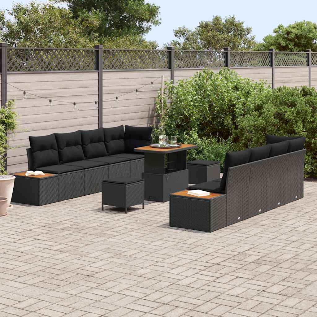 Havesofa Sæt med pude med pude 11 pcs Sort 90 x 55 x 71 cm