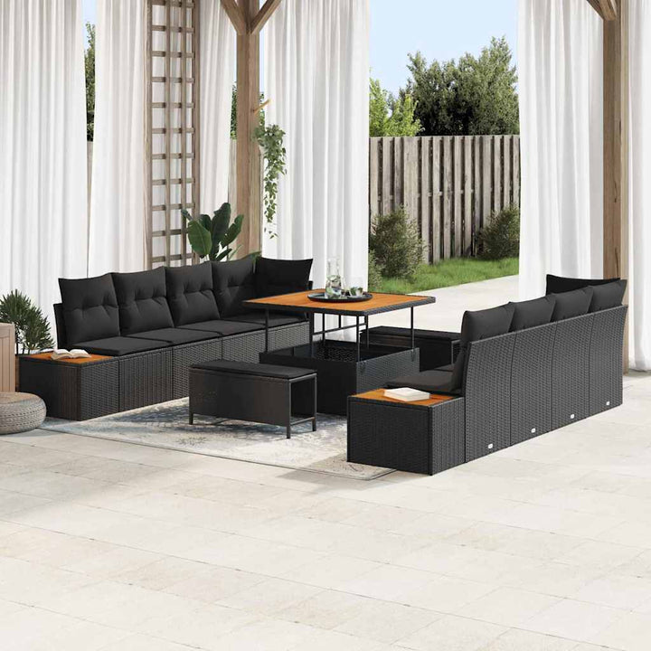 Havesofa Sæt med pude med pude 11 pcs Sort 100 x 100 x 71 cm