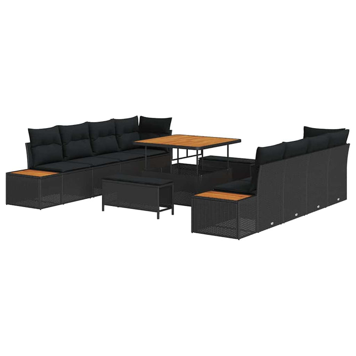Havesofa Sæt med pude med pude 11 pcs Sort 100 x 100 x 71 cm