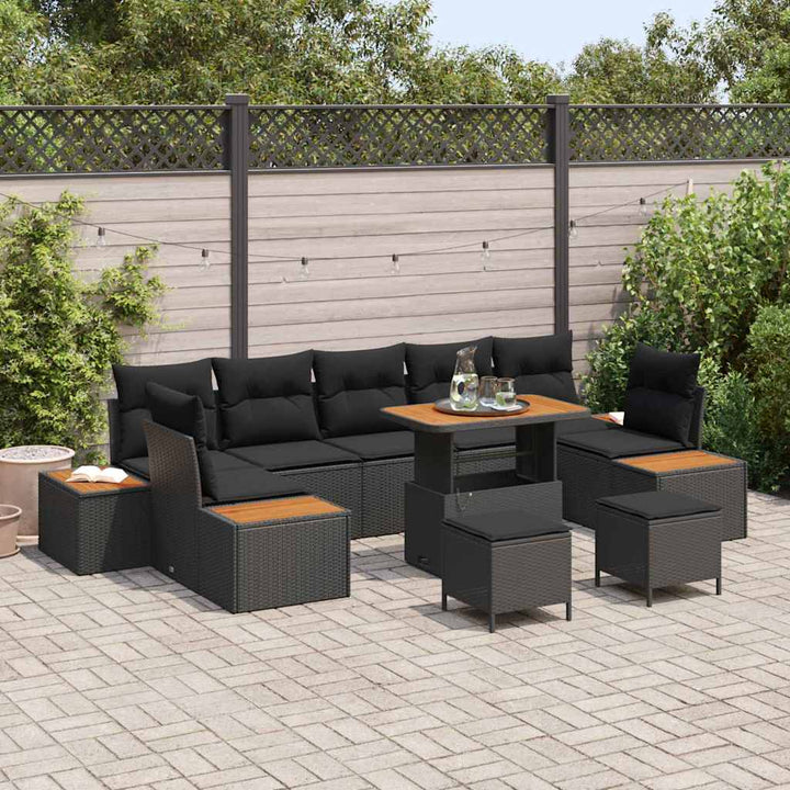 Havesofa Sæt med pude med pude 10 pcs Sort 90 x 55 x 71 cm