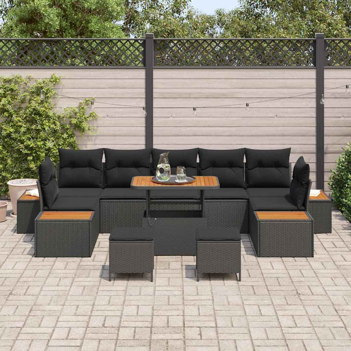 Havesofa Sæt med pude med pude 10 pcs Sort 90 x 55 x 71 cm