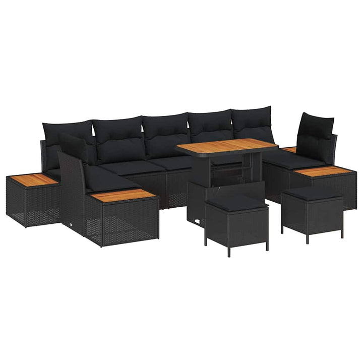 Havesofa Sæt med pude med pude 10 pcs Sort 90 x 55 x 71 cm