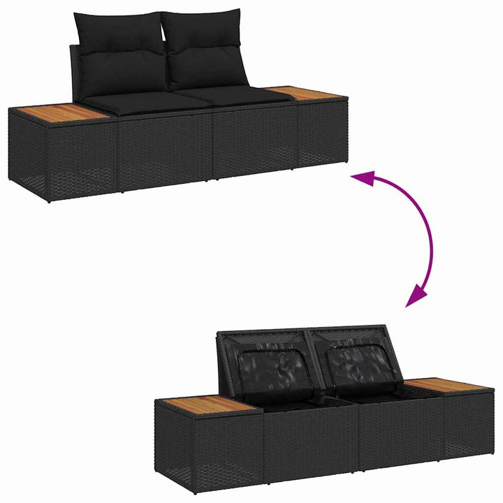Havesofa Sæt med pude med pude 10 pcs Sort 90 x 55 x 71 cm