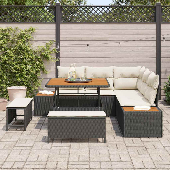 Havesofa Sæt med pude med opbevaring 8 pcs Sort Poly rattan