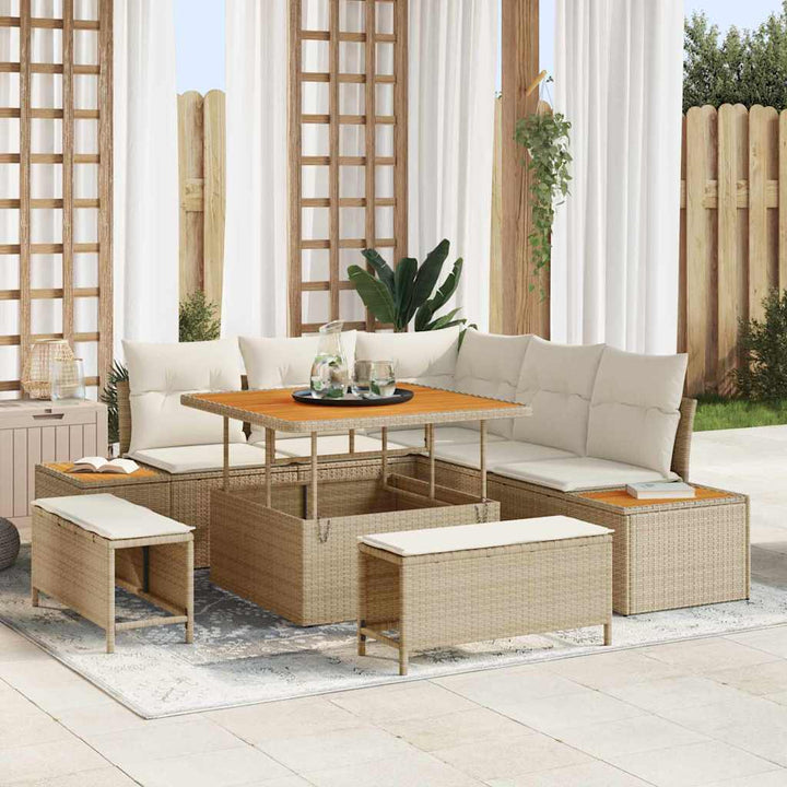 Havesofa Sæt med pude med opbevaring 8 pcs Beige Poly rattan