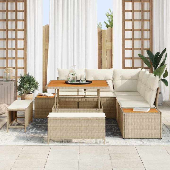 Havesofa Sæt med pude med opbevaring 8 pcs Beige Poly rattan