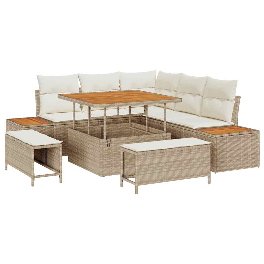 Havesofa Sæt med pude med opbevaring 8 pcs Beige Poly rattan