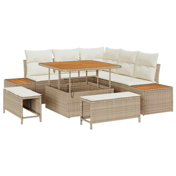Havesofa Sæt med pude med opbevaring 8 pcs Beige Poly rattan