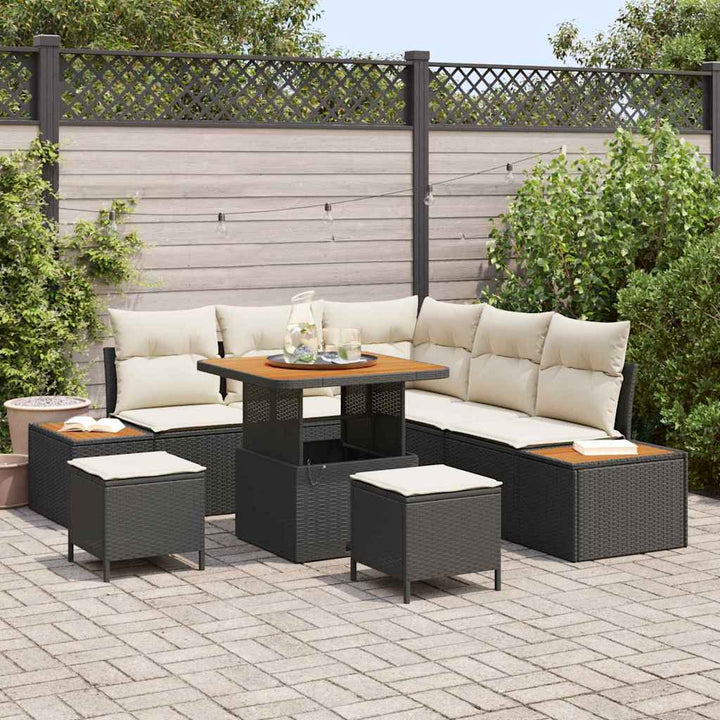 Havesofa Sæt med pude med opbevaring 8 pcs Sort Poly rattan