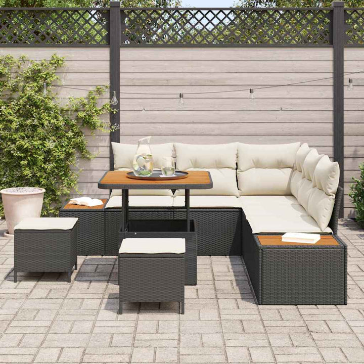 Havesofa Sæt med pude med opbevaring 8 pcs Sort Poly rattan