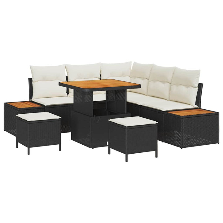 Havesofa Sæt med pude med opbevaring 8 pcs Sort Poly rattan