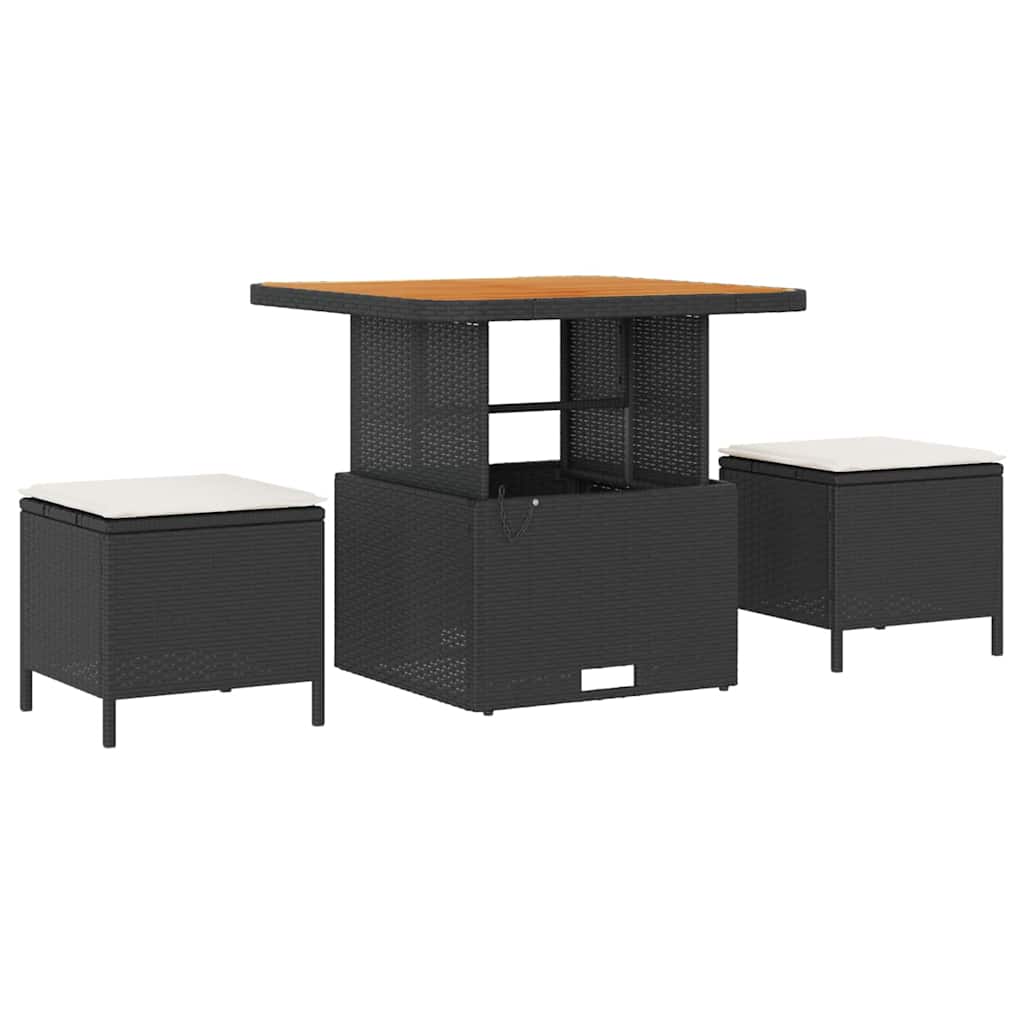 Havesofa Sæt med pude med opbevaring 8 pcs Sort Poly rattan