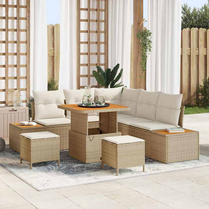Havesofa Sæt med pude med opbevaring 8 pcs Beige Poly rattan