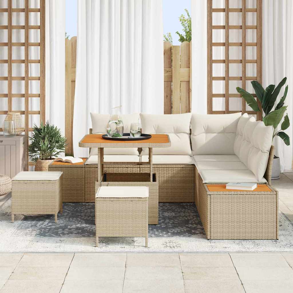 Havesofa Sæt med pude med opbevaring 8 pcs Beige Poly rattan