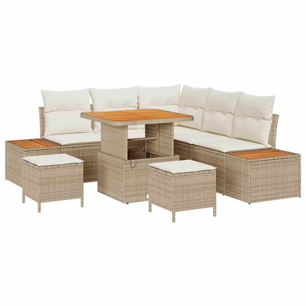 Havesofa Sæt med pude med opbevaring 8 pcs Beige Poly rattan