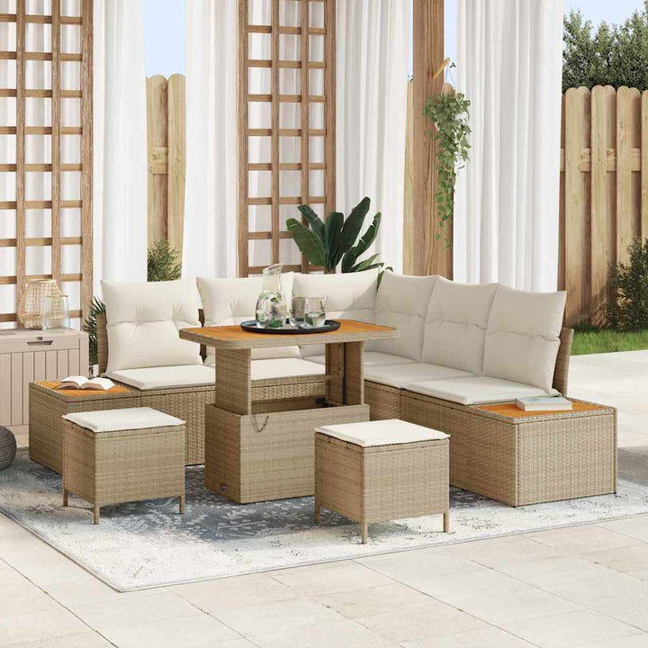 Havesofa Sæt med pude med opbevaring 8 pcs Beige Poly rattan