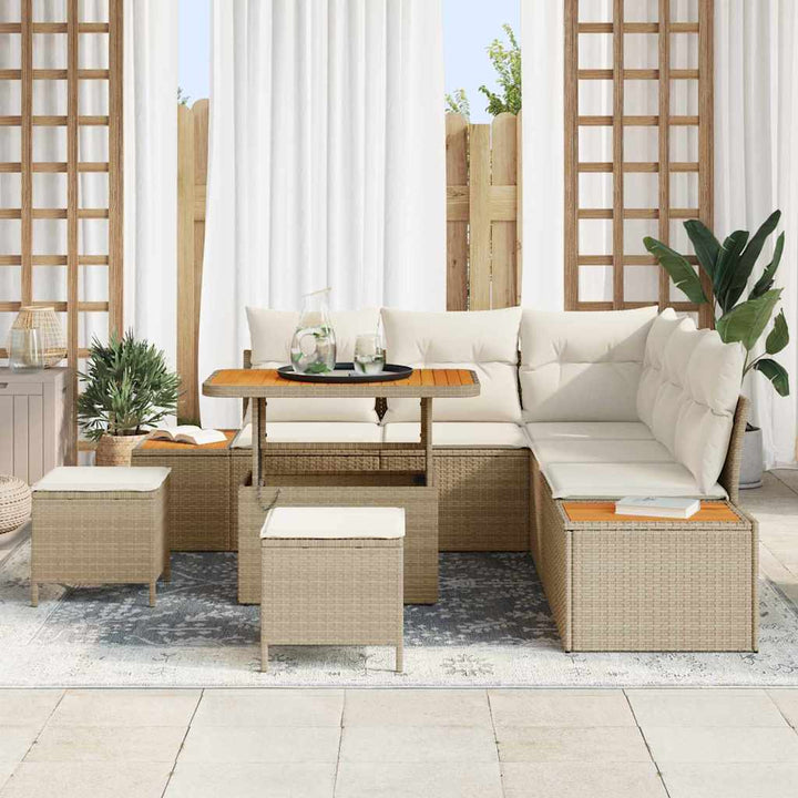 Havesofa Sæt med pude med opbevaring 8 pcs Beige Poly rattan