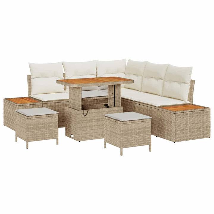 Havesofa Sæt med pude med opbevaring 8 pcs Beige Poly rattan