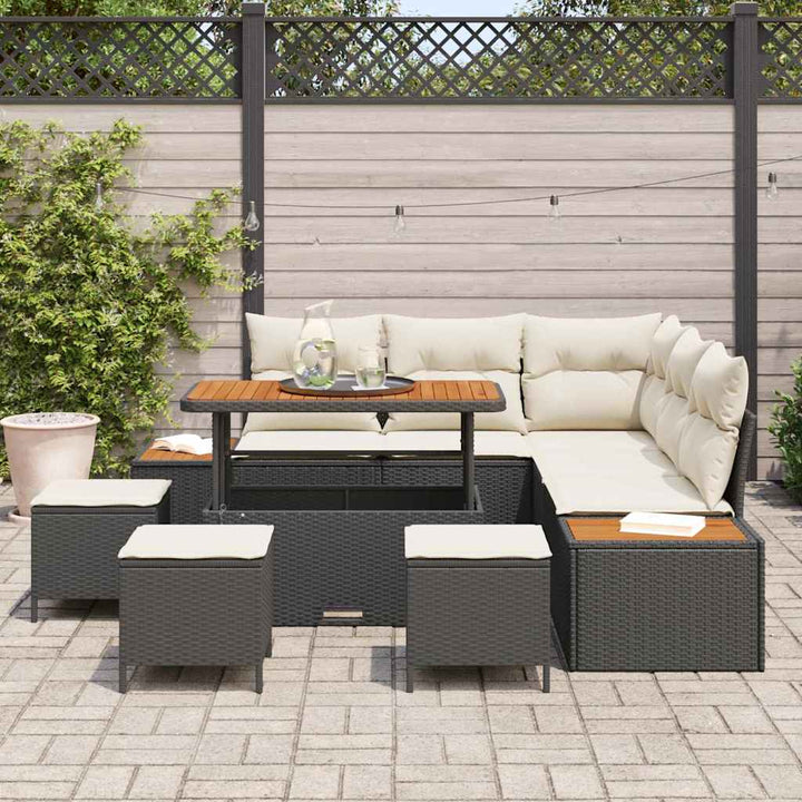 Havesofa Sæt med pude med opbevaring 9 pcs Sort Poly rattan