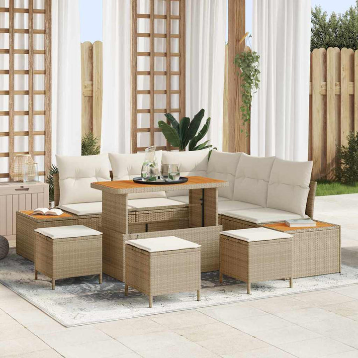 Havesofa Sæt med pude med opbevaring 9 pcs Beige Poly rattan